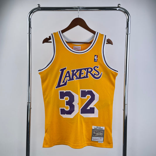 MN hot-pressed retro jersey: SW Lakers 84/85 season round neck yellow NBA : #32 | NBA | NBA | Betty ali Chinese suppliers